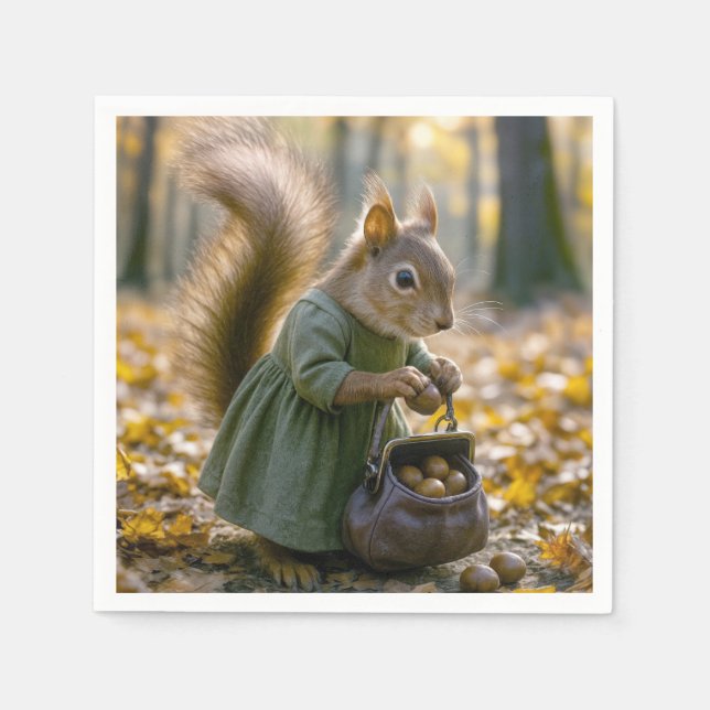 Squirrel Gathering Nuts In Her Purse Napkin (Front)