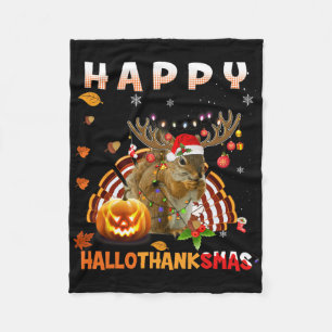 Squirrel Halloween And Merry Christmas Happy Hallo Fleece Blanket