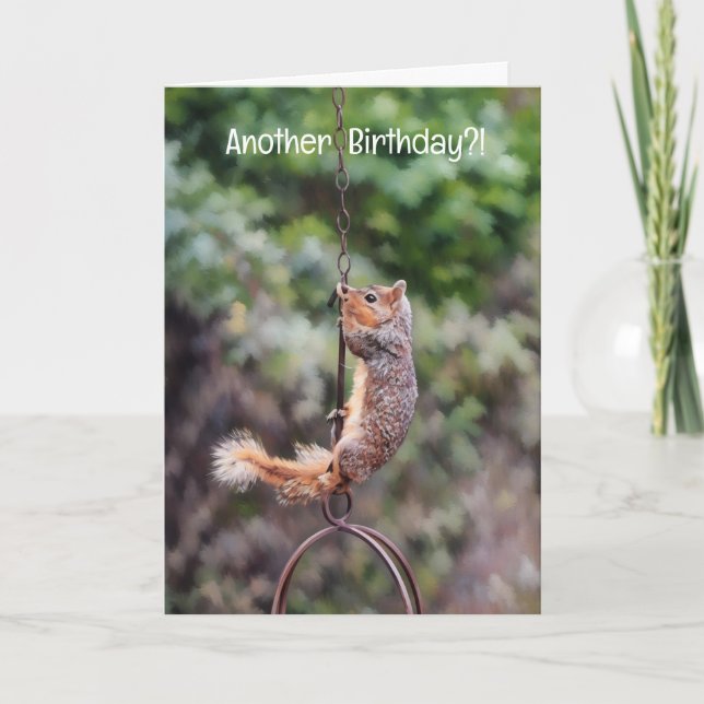 Squirrel Hanging on a Chain Funny Birthday Card (Front)