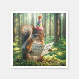 Squirrel Holding a Birthday Card Napkin