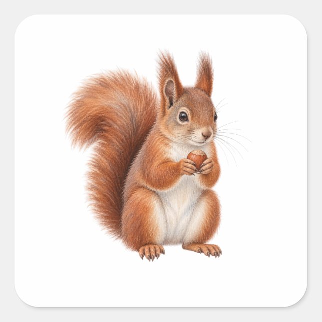 Squirrel Holding a Hazelnut Square Sticker (Front)