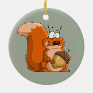 SQUIRREL HOLDING ACORN CERAMIC ORNAMENT