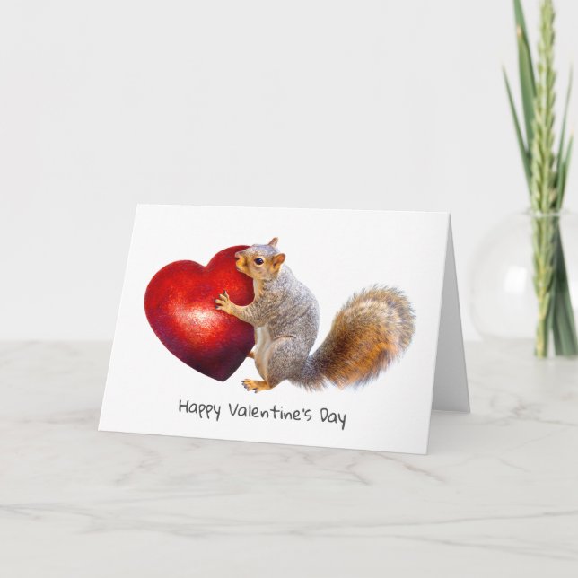 Squirrel Holding Big Heart Valentine Card (Front)