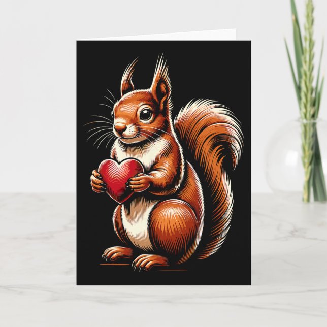 Squirrel Holding Heart Valentine's Day Cute Valent Card (Front)