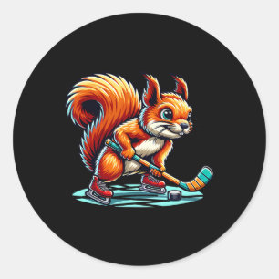 Squirrel Ice Hockey Fun Illustrated Graphic Classic Round Sticker