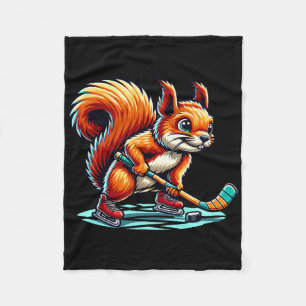 Squirrel Ice Hockey Fun Illustrated Graphic  Fleece Blanket