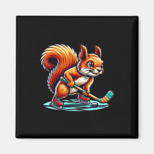 Squirrel Ice Hockey Fun Illustrated Graphic Magnet