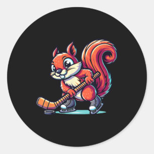Squirrel Ice Hockey Player Fun Graphic Classic Round Sticker