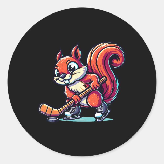 Squirrel Ice Hockey Player Fun Graphic  Classic Round Sticker (Front)