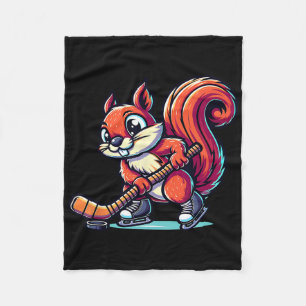 Squirrel Ice Hockey Player Fun Graphic  Fleece Blanket