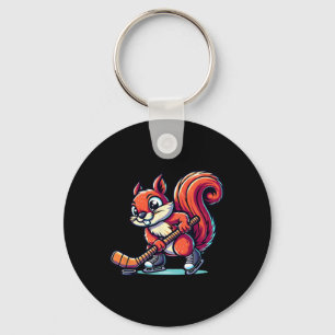 Squirrel Ice Hockey Player Fun Graphic Key Ring