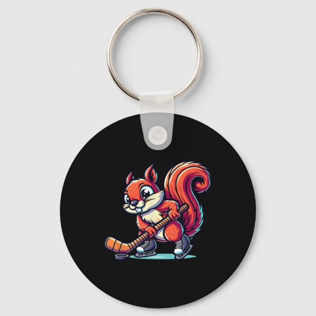 Squirrel Ice Hockey Player Fun Graphic  Key Ring (Front)
