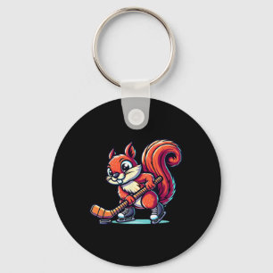 Squirrel Ice Hockey Player Fun Graphic Key Ring