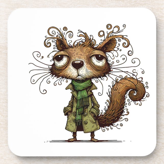 Squirrel in a Green Trenchcoat Coaster (Front)