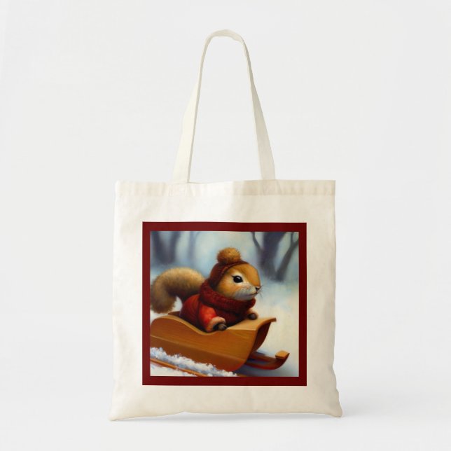 Squirrel In A Sleigh Tote Bag (Front)