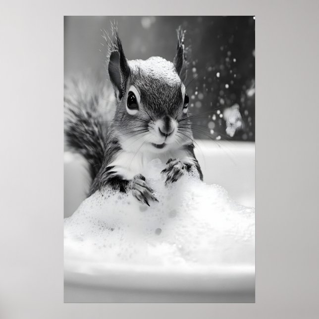 Squirrel in Bathtub Print, Funny Bathroom Wall Art (Front)
