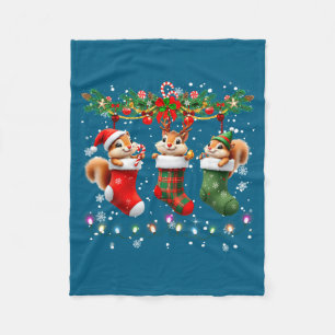 Squirrel In Christmas Socks Lights Squirrel Xmas Fleece Blanket