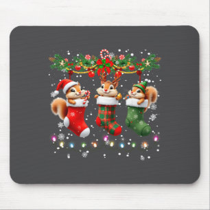 Squirrel In Christmas Socks Lights Squirrel Xmas  Mouse Pad