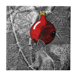 Squirrel in Christmas Tree Ceramic Tile