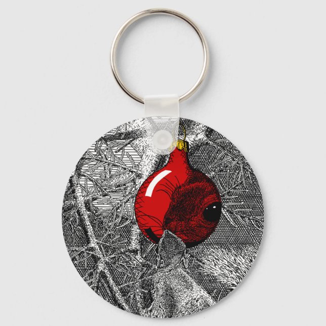 Squirrel in Christmas Tree Key Ring (Front)