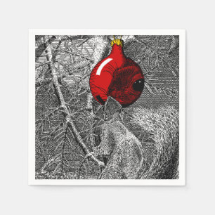 Squirrel in Christmas Tree Napkin