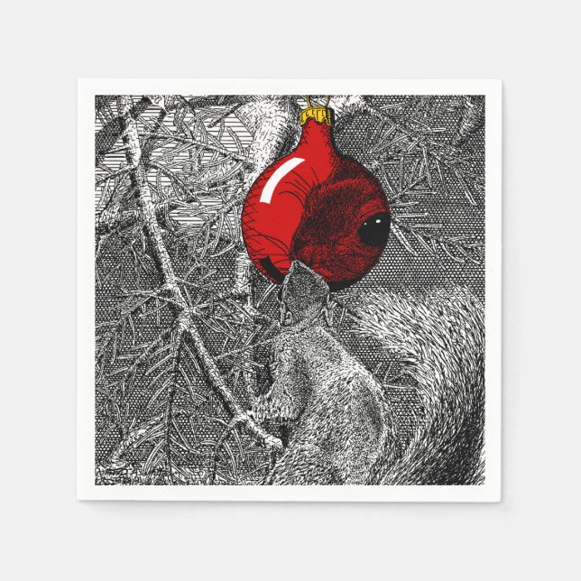 Squirrel in Christmas Tree Napkin (Front)