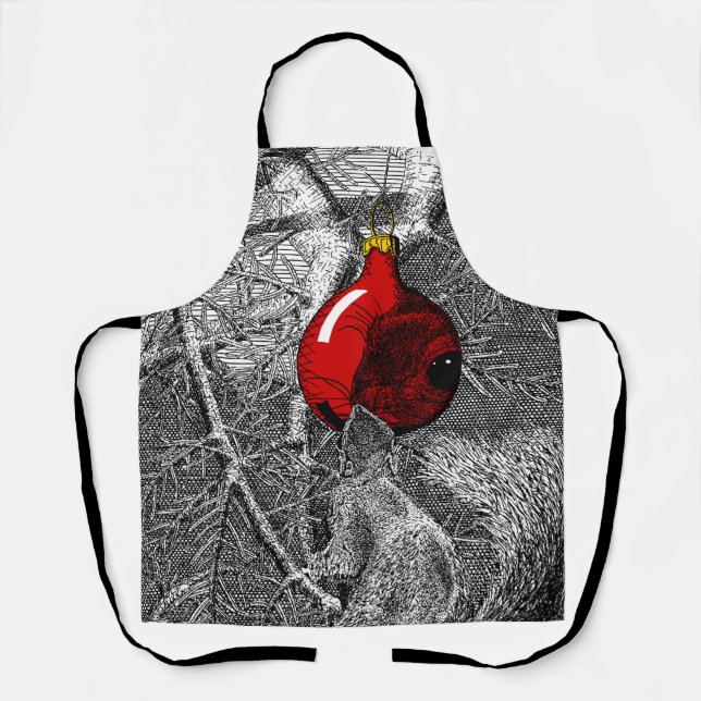 Squirrel in Christmas Tree Ornament Apron (Front)