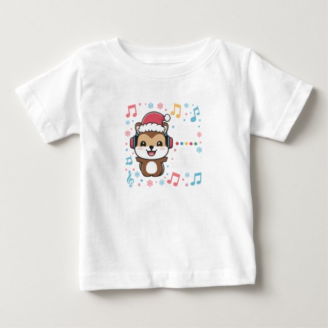 Squirrel in Headphones and Santa Hat - Jingle Beat Baby T-Shirt (Front)