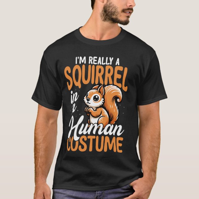 Squirrel in Human Costume Funny T-Shirt (Front)