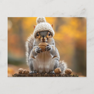 Squirrel in Knit Hat Holding Nut Postcard