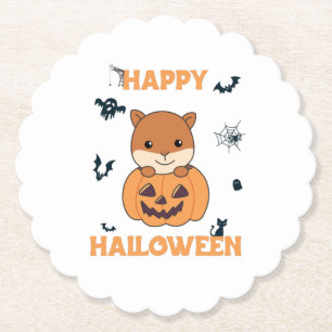 Squirrel In Pumpkin Sweet Animals Happy Halloween Paper Coaster