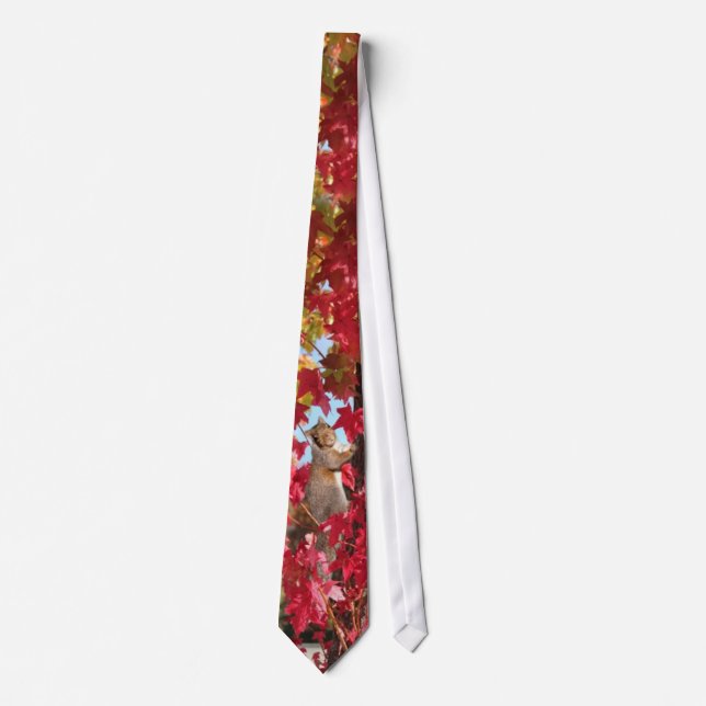 Squirrel in red autumn tree tie (Front)
