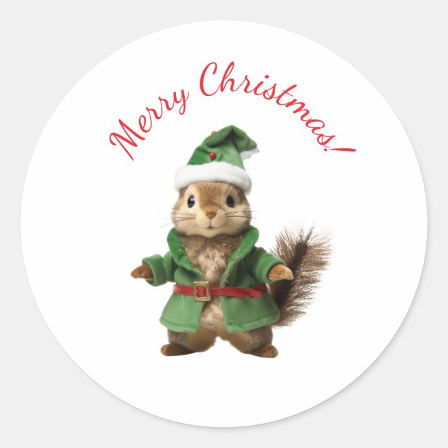 SQUIRREL IN SANTA HAT CHRISTMAS STICKERS (Front)