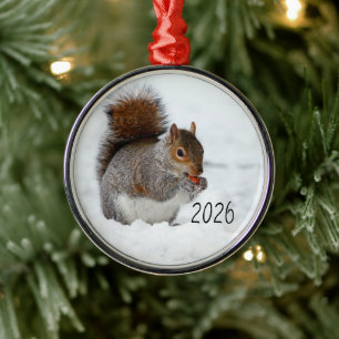 Squirrel in Snow with Berry Ornament