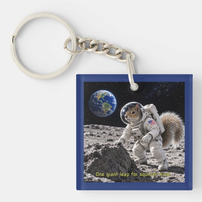 Squirrel in Space Key Ring (Front)