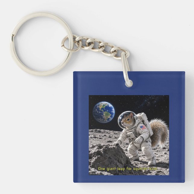 Squirrel in Space Key Ring (Front)