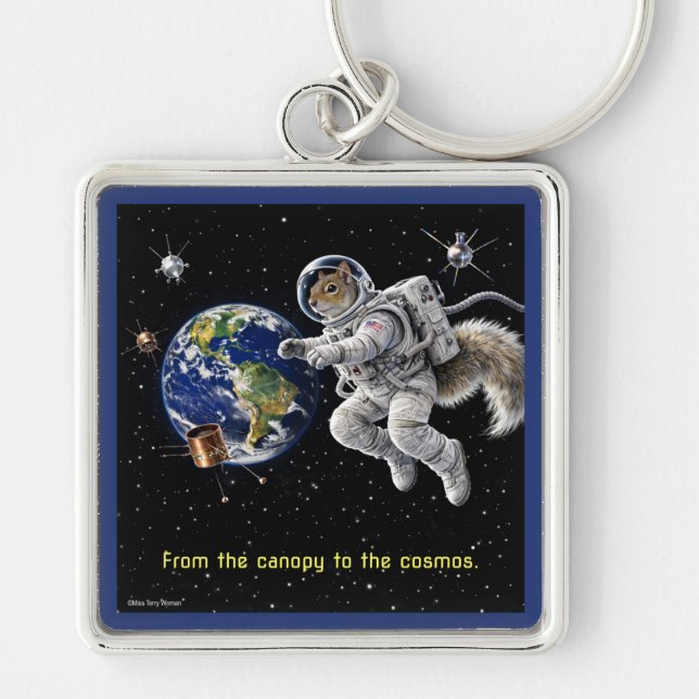 Squirrel in Space Key Ring (Front)