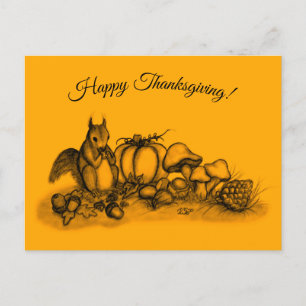 Squirrel in the Autumn , Happy Thanksgiving! Holiday Postcard
