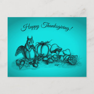 Squirrel in the Autumn , Happy Thanksgiving! Holiday Postcard