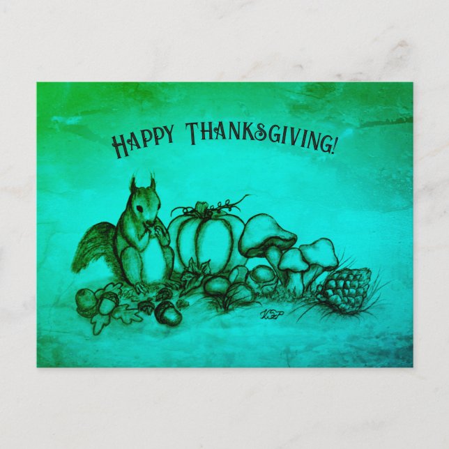 Squirrel in the Autumn , Happy Thanksgiving! Holiday Postcard (Front)