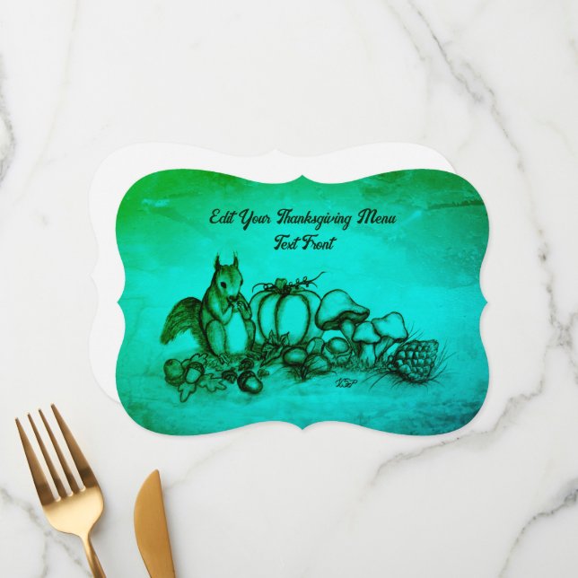 Squirrel in the Autumn , Happy Thanksgiving! Menu (Front/Back In Situ)