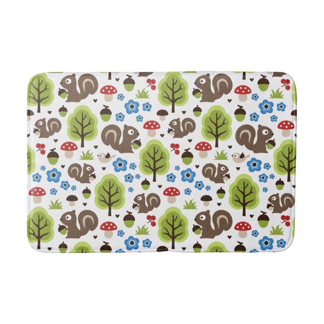 Squirrel in The Oak Forest Pattern Bath Mat (Front)