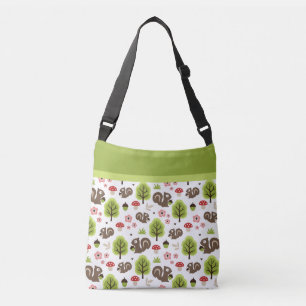 Squirrel in The Oak Forest Pattern Crossbody Bag
