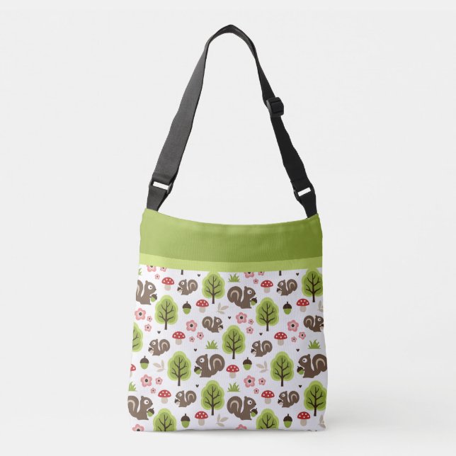 Squirrel in The Oak Forest Pattern Crossbody Bag (Front)