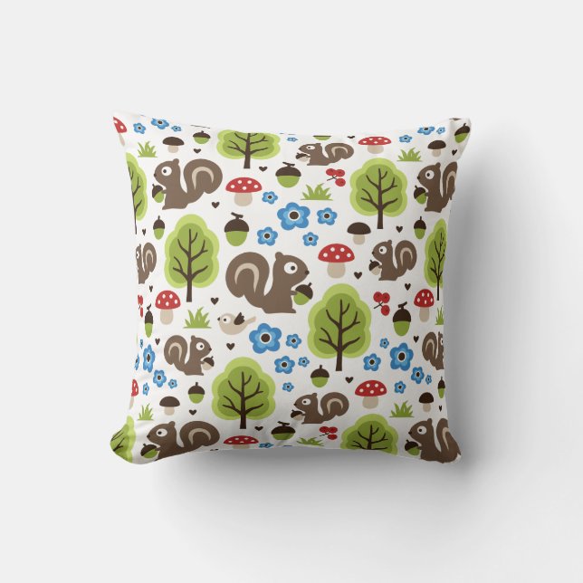 Squirrel in The Oak Forest Pattern Cushion (Front)