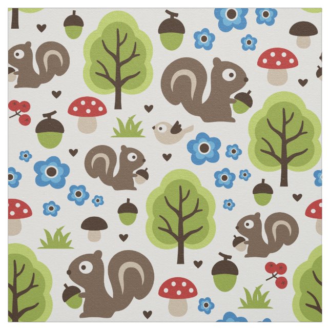 Squirrel in The Oak Forest Pattern Fabric (Swatch)
