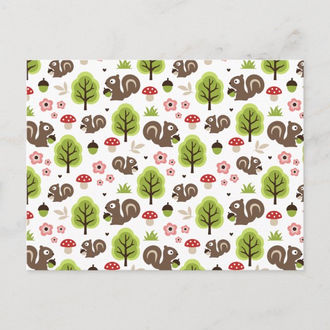 Squirrel in The Oak Forest Pattern Postcard (Front)