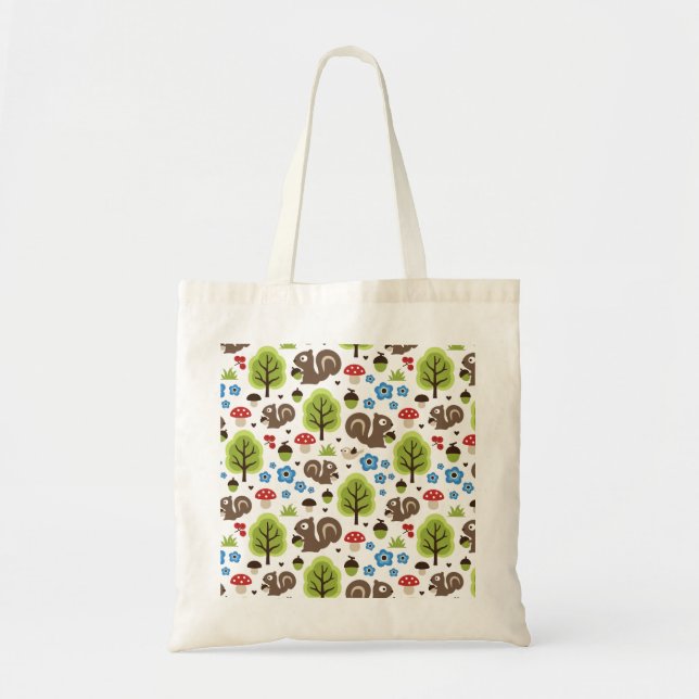 Squirrel in The Oak Forest Pattern Tote Bag (Front)