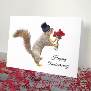 Squirrel in Top Hat with Roses Anniversary Card