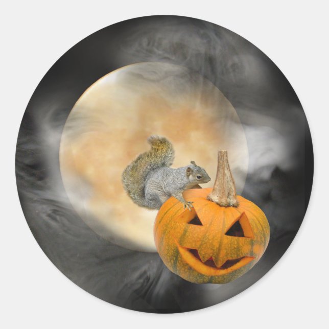 Squirrel Jack-o-Lantern Moon Sticker (Front)